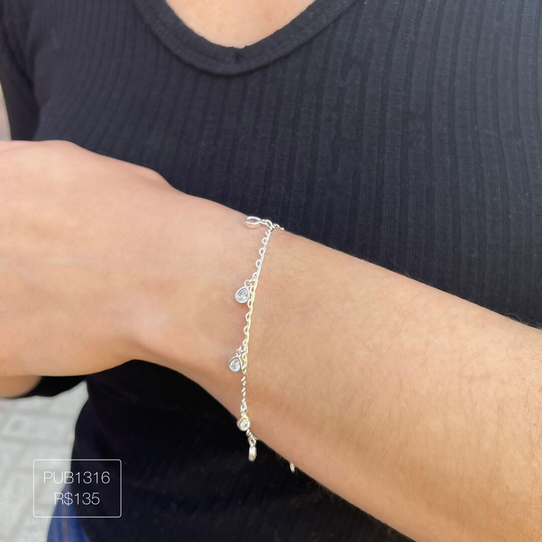 Pulseira de Gotinhas Penduradas 2024/2Cristal Prateada